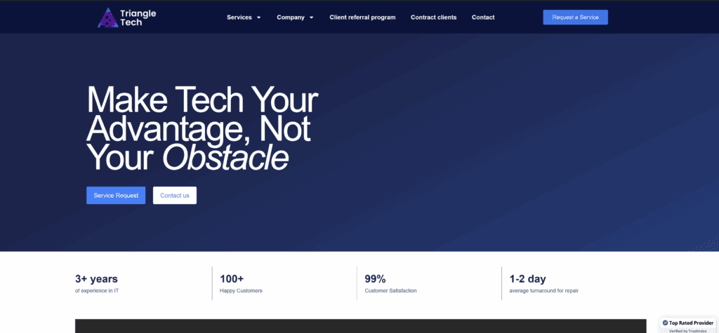 Triangle Tech's company website built by website developers here. Modern Business Website that increased lead generation and SEO.