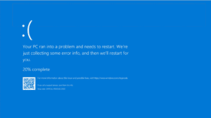 Windows blue screen that shows that computer needs to be repaired.